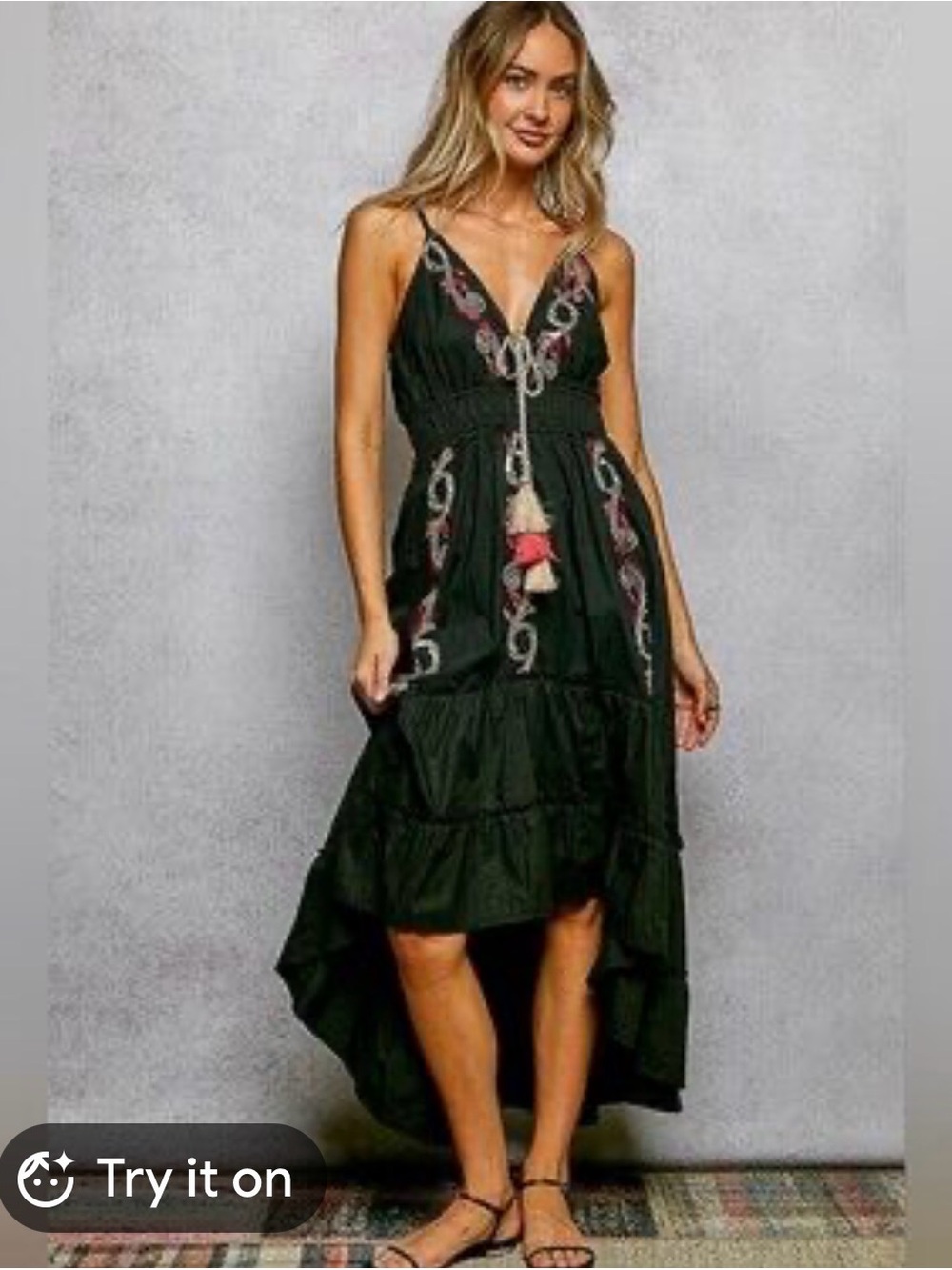 POL Black Embroidered Cotton Maxi Dress Small - Picture 1 of 5